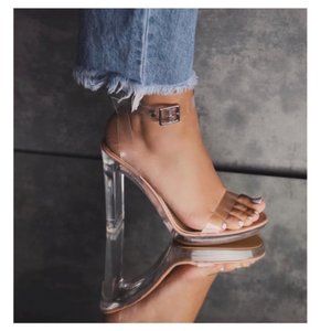WOMENS CLEAR PERSPEX PLATFORM SOLE BLOCK HEEL